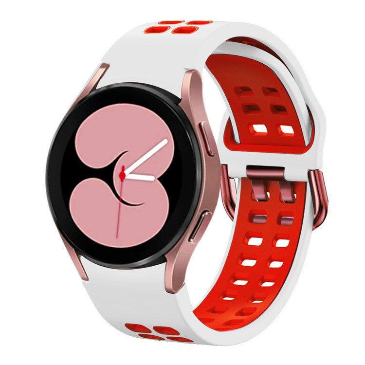 For Samsung Galaxy Watch 5 40mm  /  44mm  /  5 Pro 45mm Watch Band Dual-Color Watch Strap Silicone Watchband with Dual-Hole Buckle - White / Red