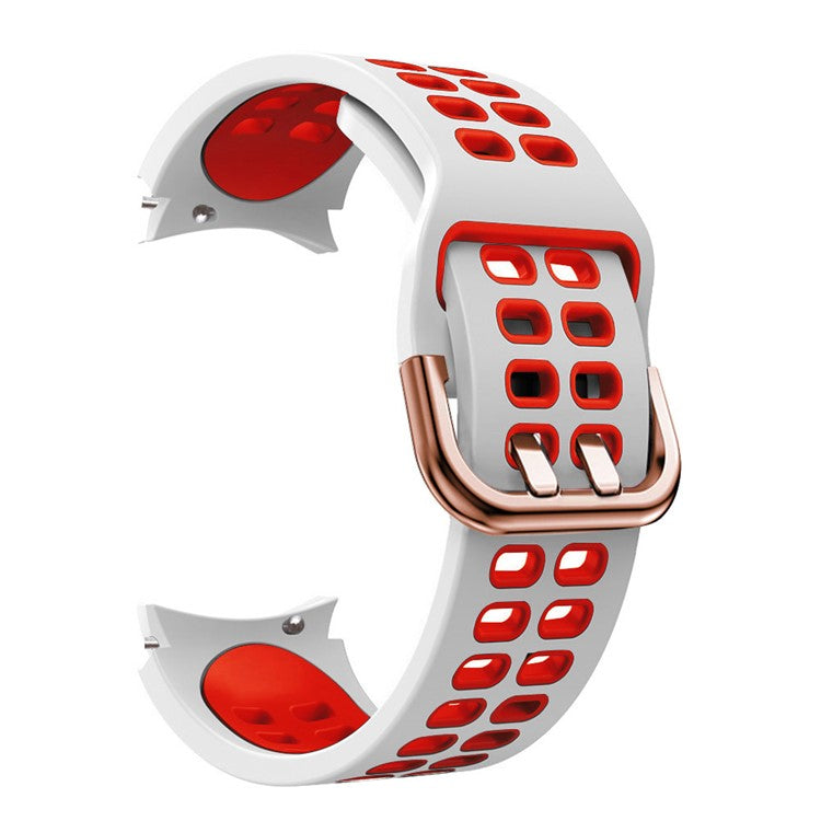 For Samsung Galaxy Watch 5 40mm  /  44mm  /  5 Pro 45mm Watch Band Dual-Color Watch Strap Silicone Watchband with Dual-Hole Buckle - White / Red
