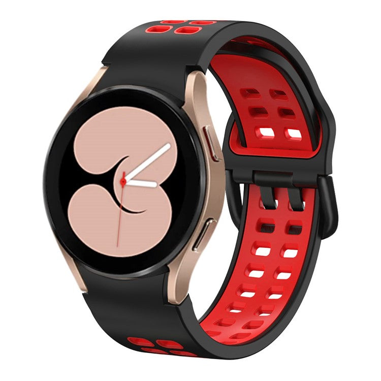 For Samsung Galaxy Watch 5 40mm  /  44mm  /  5 Pro 45mm Watch Band Dual-Color Watch Strap Silicone Watchband with Dual-Hole Buckle - Black / Red