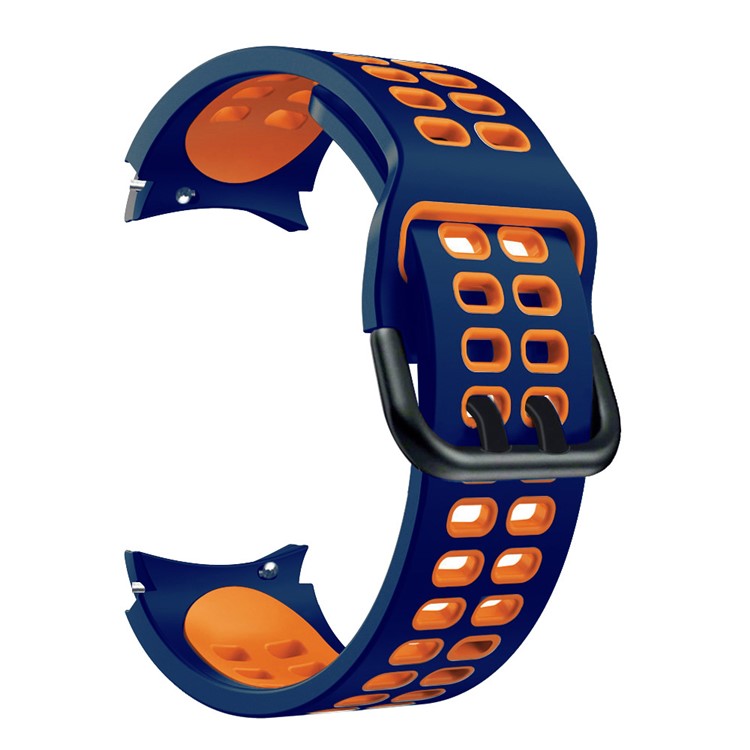 For Samsung Galaxy Watch 5 40mm  /  44mm  /  5 Pro 45mm Watch Band Dual-Color Watch Strap Silicone Watchband with Dual-Hole Buckle - Midnight Blue / Orange
