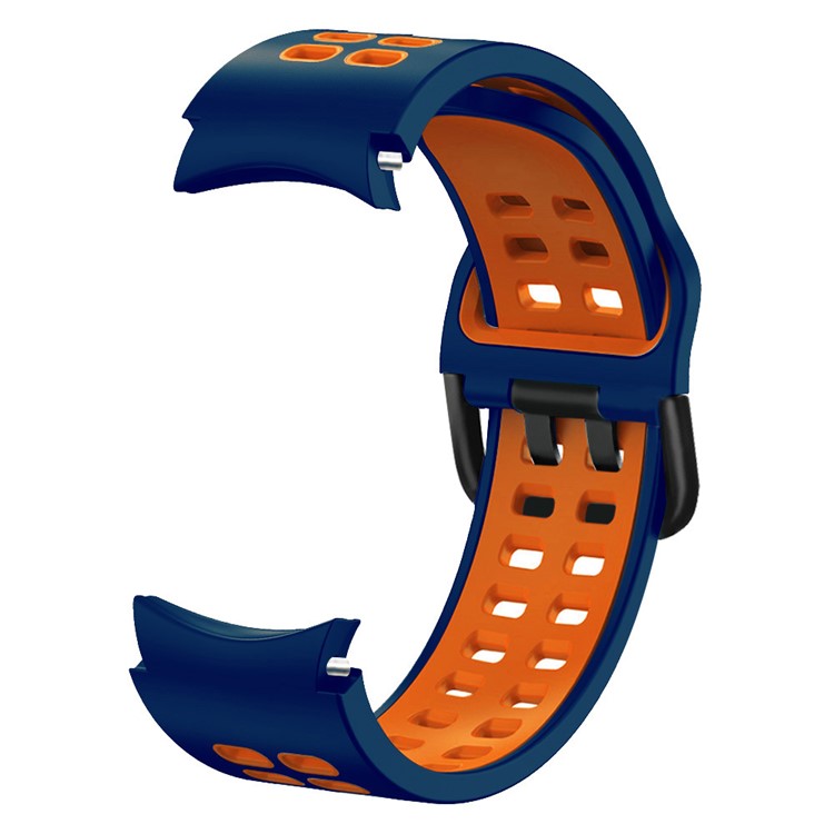 For Samsung Galaxy Watch 5 40mm  /  44mm  /  5 Pro 45mm Watch Band Dual-Color Watch Strap Silicone Watchband with Dual-Hole Buckle - Midnight Blue / Orange