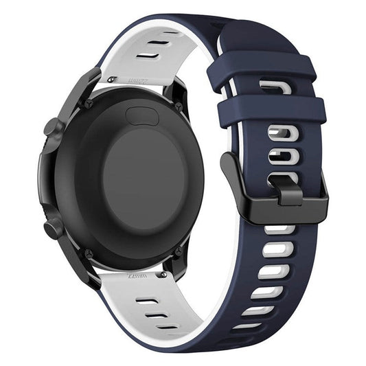 For Samsung Galaxy Watch3 45mm / Huawei Watch 3 / Garmin Forerunner 255 / Apex 46mm Dual-Color Silicone Watch Band 22mm Sport Strap Replacement - Midnight Blue  /  White