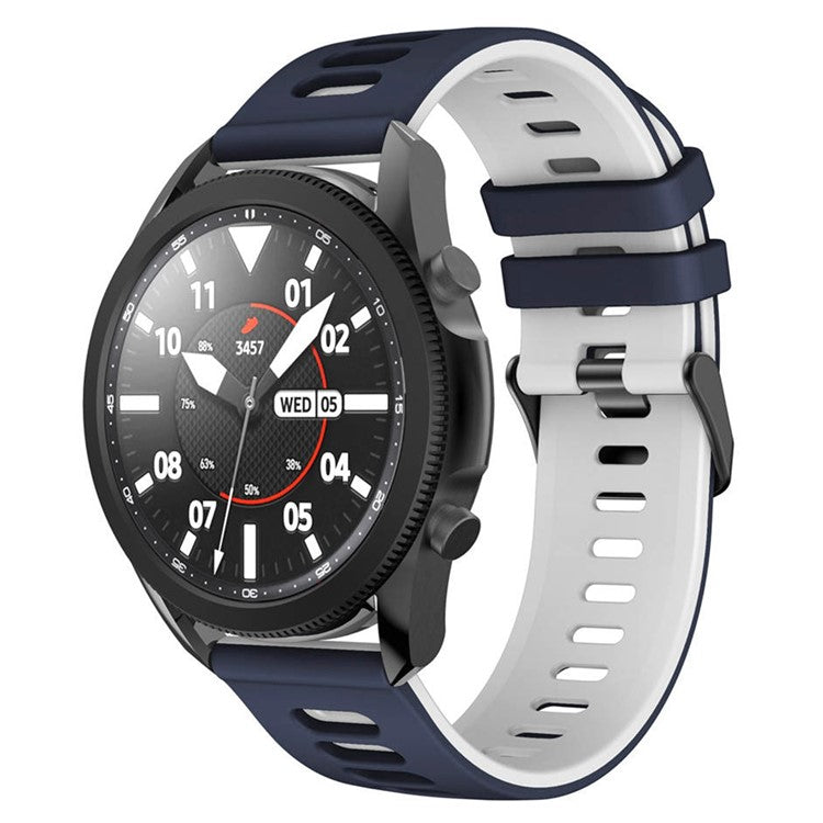 For Samsung Galaxy Watch3 45mm / Huawei Watch 3 / Garmin Forerunner 255 / Apex 46mm Dual-Color Silicone Watch Band 22mm Sport Strap Replacement - Midnight Blue  /  White