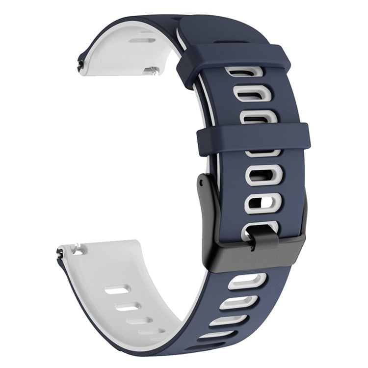 For Samsung Galaxy Watch3 45mm / Huawei Watch 3 / Garmin Forerunner 255 / Apex 46mm Dual-Color Silicone Watch Band 22mm Sport Strap Replacement - Midnight Blue  /  White