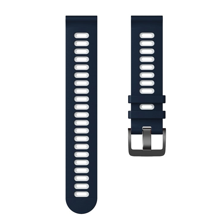For Samsung Galaxy Watch3 45mm / Huawei Watch 3 / Garmin Forerunner 255 / Apex 46mm Dual-Color Silicone Watch Band 22mm Sport Strap Replacement - Midnight Blue  /  White