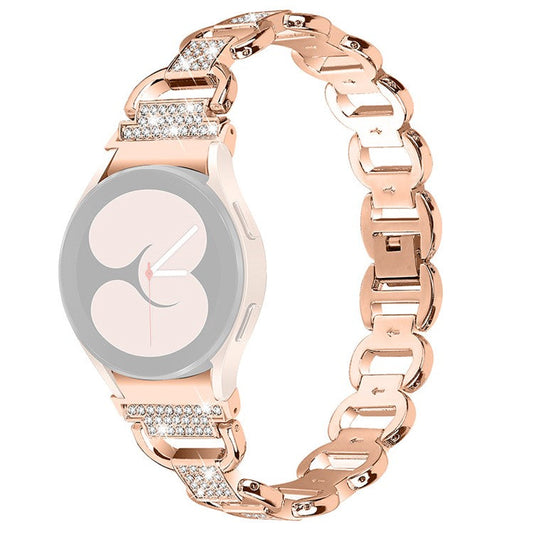For Samsung Galaxy Watch 5 Pro 45mm / Watch 5 Active 40mm / 44mm Seamless Metal Watch Strap Quick Release Watch Band Rhinestone Decorated Watchband - Rose Gold