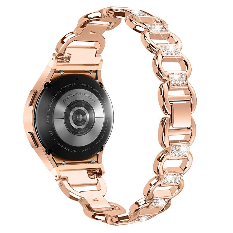For Samsung Galaxy Watch 5 Pro 45mm / Watch 5 Active 40mm / 44mm Seamless Metal Watch Strap Quick Release Watch Band Rhinestone Decorated Watchband - Rose Gold