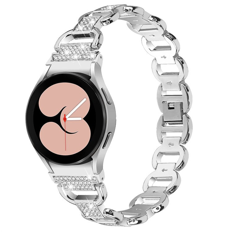 For Samsung Galaxy Watch 5 Pro 45mm / Watch 5 Active 40mm / 44mm Seamless Metal Watch Strap Quick Release Watch Band Rhinestone Decorated Watchband - Silver