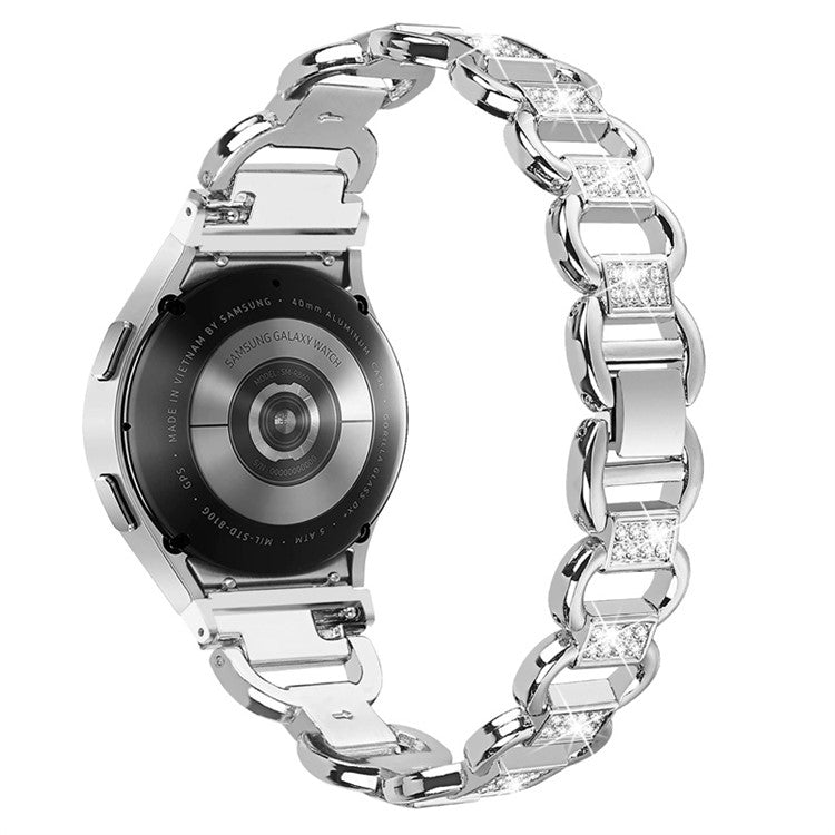 For Samsung Galaxy Watch 5 Pro 45mm / Watch 5 Active 40mm / 44mm Seamless Metal Watch Strap Quick Release Watch Band Rhinestone Decorated Watchband - Silver