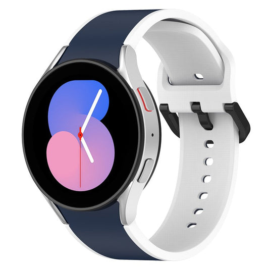 For Samsung Galaxy Watch6 40mm 44mm / Watch6 Classic 43mm 47mm / Watch 5 40mm 44mm / 5 Pro 45mm / Watch4 40mm 44mm Breathable Soft Silicone Watch Band Dual Color Sport Watch Strap - Midnight Blue /  White