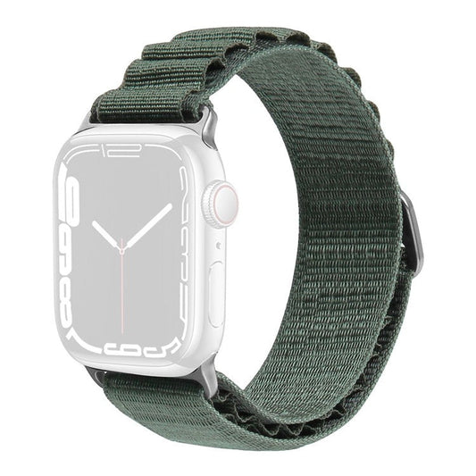 For Apple Watch Series 10 46mm / Ultra 2 Ultra 49mm /  Series 9 8 7 45mm / 6 5 4 SE (2023) SE (2022) SE 44mm / 3 2 1 42mm Braided Nylon Smart Watch Band Wrist Strap Replacement, Size: M - Dark Green