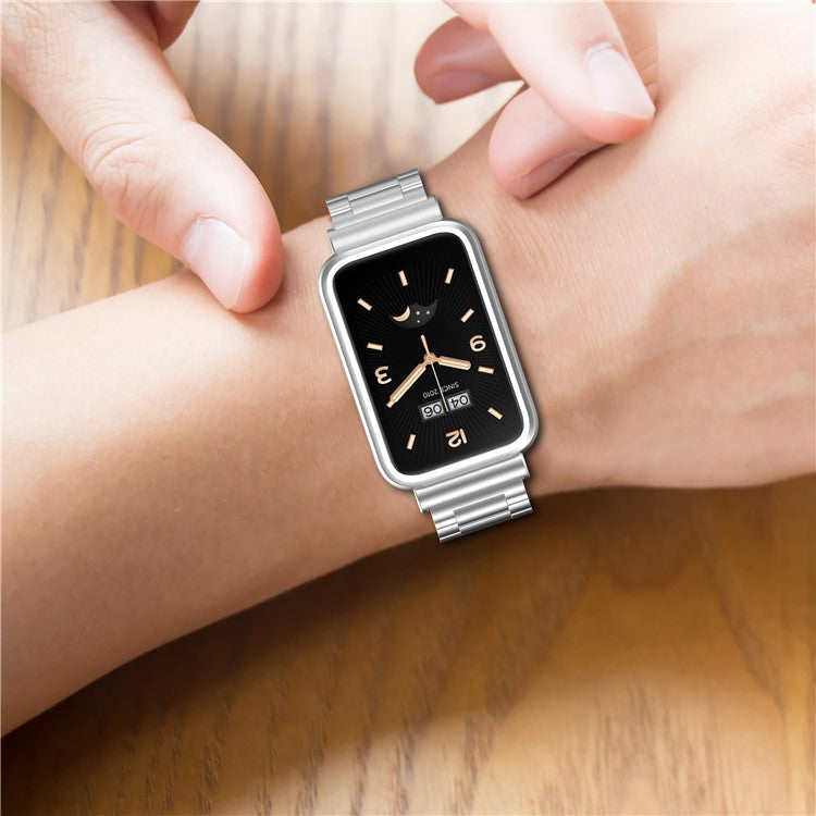 For Xiaomi Mi Band 7 Pro Replacement Smartwatch Band Stainless Steel 3 Beads Wrist Strap with Watch Case - Black