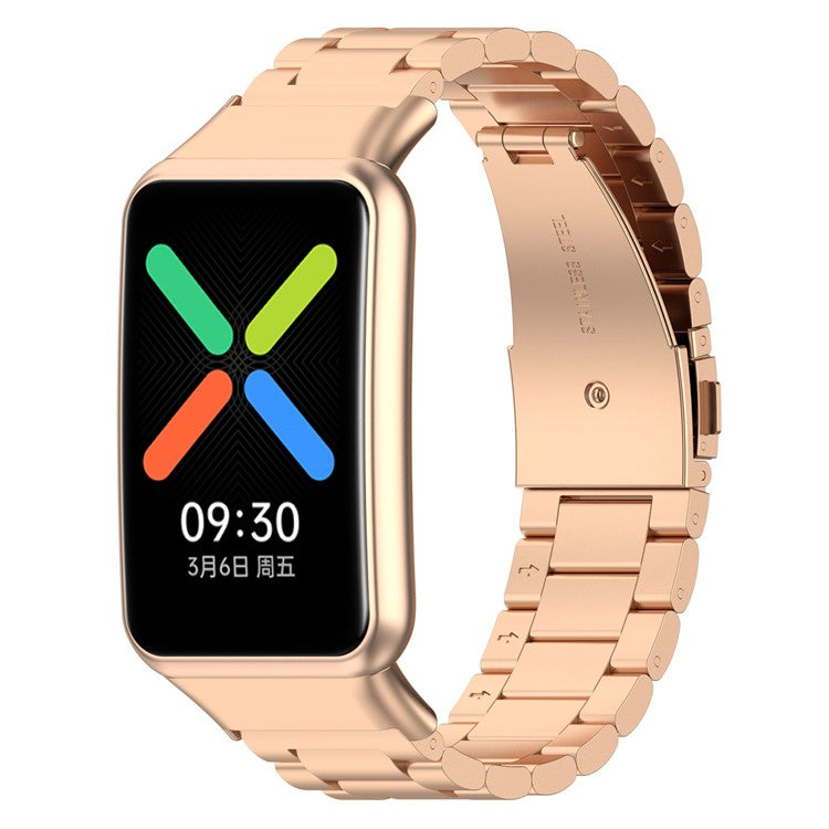 For Oppo Watch Free 3 Beads Stainless Steel Smart Watch Band Replacement Wrist Strap - Rose Gold