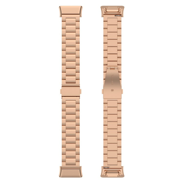 For Oppo Watch Free 3 Beads Stainless Steel Smart Watch Band Replacement Wrist Strap - Rose Gold