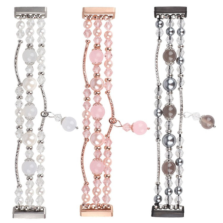 For Fitbit Versa 4 / Sense 2 Agate Beads Bracelet Band Jewelry Watch Strap Replacement - White