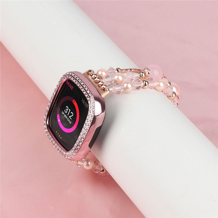 For Fitbit Versa 4 / Sense 2 Agate Beads Bracelet Band Jewelry Watch Strap Replacement - Pink