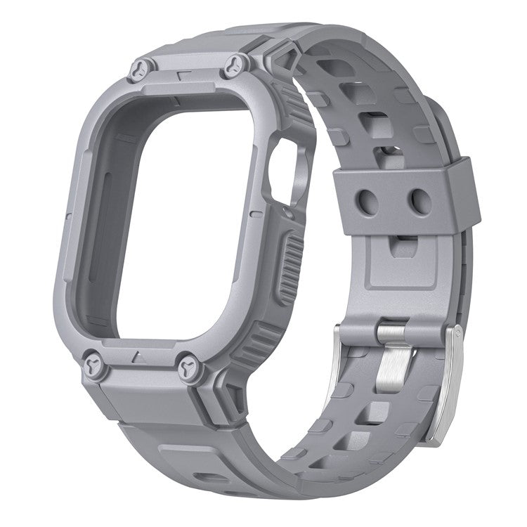 For Apple Watch Series 9 8 7 41mm / 6 5 4 SE SE (2022) SE (2023) 40mm / 3 2 1 38mm Silicone Watch Band Wrist Strap + Anti-Drop Watch Case - Grey