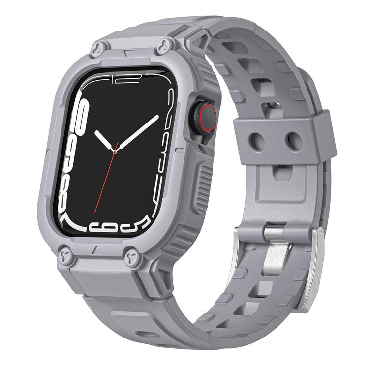 For Apple Watch Series 9 8 7 41mm / 6 5 4 SE SE (2022) SE (2023) 40mm / 3 2 1 38mm Silicone Watch Band Wrist Strap + Anti-Drop Watch Case - Grey