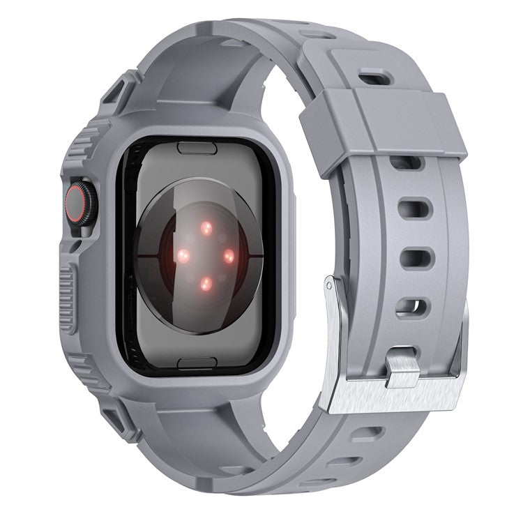 For Apple Watch Series 9 8 7 41mm / 6 5 4 SE SE (2022) SE (2023) 40mm / 3 2 1 38mm Silicone Watch Band Wrist Strap + Anti-Drop Watch Case - Grey