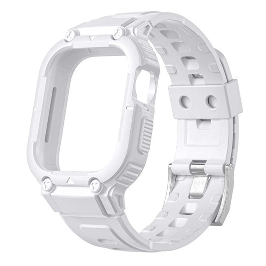 For Apple Watch Series 8  /  7 45mm  /  6  /  5  /  4  /  SE  /  SE (2022) 44mm  /  3  /  2  /  1 42mm Smart Watch Strap Silicone Wrist Band + Watch Case - White