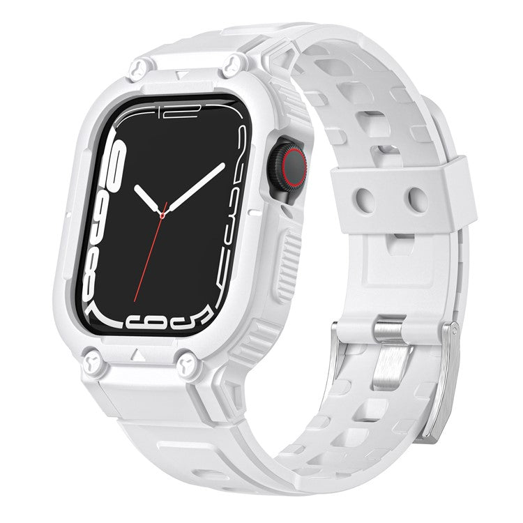 For Apple Watch Series 8  /  7 45mm  /  6  /  5  /  4  /  SE  /  SE (2022) 44mm  /  3  /  2  /  1 42mm Smart Watch Strap Silicone Wrist Band + Watch Case - White