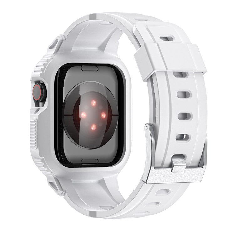 For Apple Watch Series 8  /  7 45mm  /  6  /  5  /  4  /  SE  /  SE (2022) 44mm  /  3  /  2  /  1 42mm Smart Watch Strap Silicone Wrist Band + Watch Case - White
