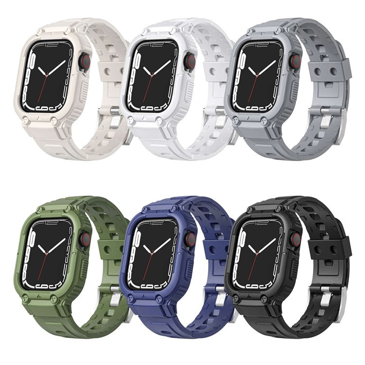 For Apple Watch Series 8  /  7 45mm  /  6  /  5  /  4  /  SE  /  SE (2022) 44mm  /  3  /  2  /  1 42mm Smart Watch Strap Silicone Wrist Band + Watch Case - White