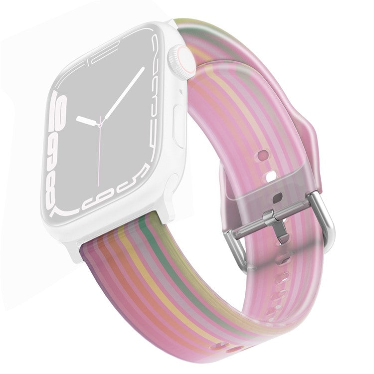 For Apple Watch Series 10 46mm / Ultra 2 Ultra 49mm /  Series 9 8 7 45mm / 6 5 4 SE (2023) SE (2022) SE 44mm / 3 2 1 42mm Rainbow Color Quick Release Watch Strap Silicone Watchband - Pink Rainbow