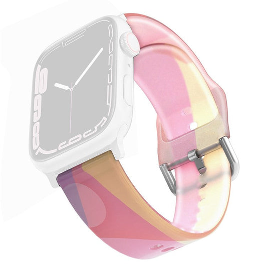 For Apple Watch Series 10 46mm / Ultra 2 Ultra 49mm /  Series 9 8 7 45mm / 6 5 4 SE (2023) SE (2022) SE 44mm / 3 2 1 42mm Rainbow Color Quick Release Watch Strap Silicone Watchband - Pink Yellow