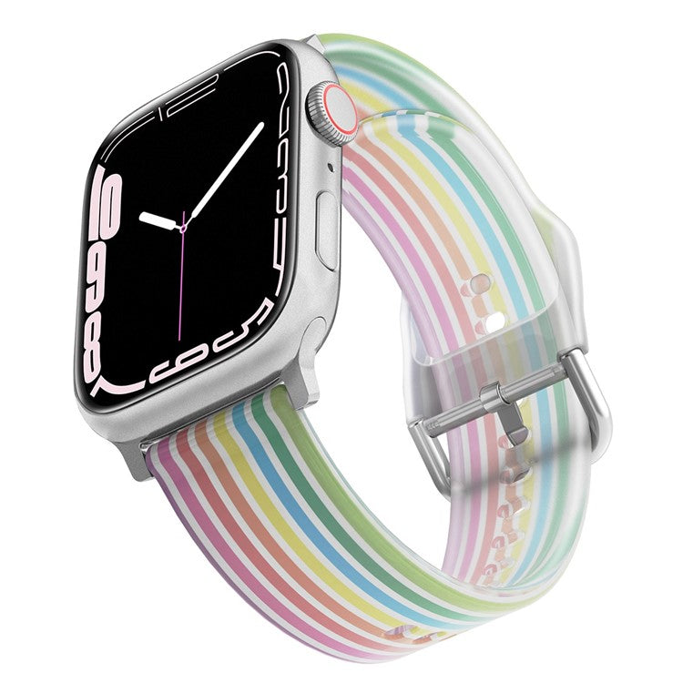 For Apple Watch Series 10 42mm / 9 8 7 41mm / 6 5 4 SE SE (2022) SE (2023) 40mm / 3 2 1 38mm Silicone Watch Band Rainbow Color Watch Strap Quick Release Watchband - Rainbow