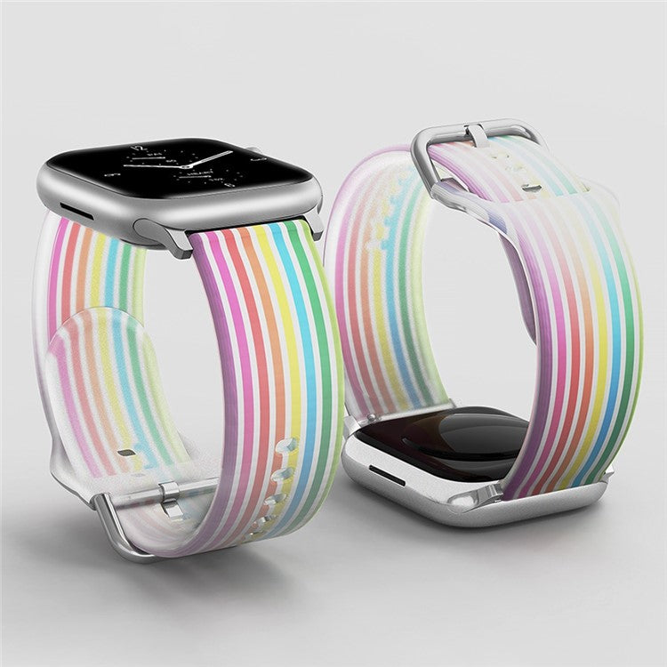 For Apple Watch Series 10 42mm / 9 8 7 41mm / 6 5 4 SE SE (2022) SE (2023) 40mm / 3 2 1 38mm Silicone Watch Band Rainbow Color Watch Strap Quick Release Watchband - Rainbow