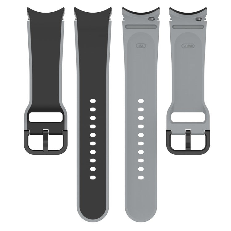 For Samsung Galaxy Watch 5 40mm / 44mm  /  5 Pro 45mm  /  Watch4 40mm / 44mm  /  Watch4 Classic 42mm / 46mm Dual-Color Watch Band Universal Watch Strap Silicone Watchband - Black / Grey