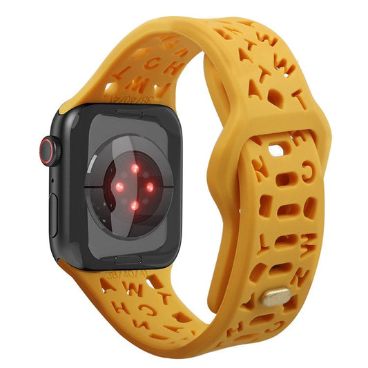 For Apple Watch Series 10 46mm / Ultra 2 Ultra 49mm /  Series 9 8 7 45mm / 6 5 4 SE (2023) SE (2022) SE 44mm / 3 2 1 42mm Quick Release Band Silicone Watch Strap Hollow Letters Watchband - Orange