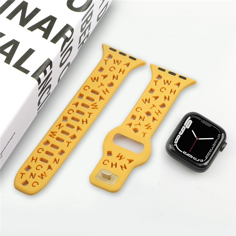 For Apple Watch Series 10 46mm / Ultra 2 Ultra 49mm /  Series 9 8 7 45mm / 6 5 4 SE (2023) SE (2022) SE 44mm / 3 2 1 42mm Quick Release Band Silicone Watch Strap Hollow Letters Watchband - Orange