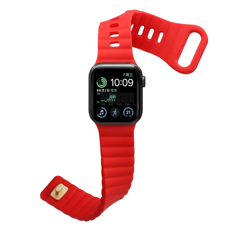 For Apple Watch Series 10 46mm / Ultra 2 Ultra 49mm /  Series 9 8 7 45mm / 6 5 4 SE (2023) SE (2022) SE 44mm / 3 2 1 42mm Quick Release Silicone Watch Strap Watchband with Button - Red