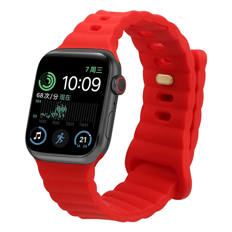 For Apple Watch Series 10 46mm / Ultra 2 Ultra 49mm /  Series 9 8 7 45mm / 6 5 4 SE (2023) SE (2022) SE 44mm / 3 2 1 42mm Quick Release Silicone Watch Strap Watchband with Button - Red