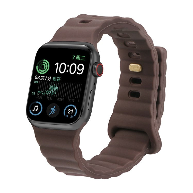For Apple Watch Series 10 46mm / Ultra 2 Ultra 49mm /  Series 9 8 7 45mm / 6 5 4 SE (2023) SE (2022) SE 44mm / 3 2 1 42mm Quick Release Silicone Watch Strap Watchband with Button - Coffee
