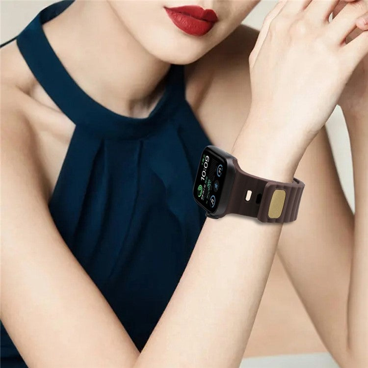 For Apple Watch Series 10 46mm / Ultra 2 Ultra 49mm /  Series 9 8 7 45mm / 6 5 4 SE (2023) SE (2022) SE 44mm / 3 2 1 42mm Quick Release Silicone Watch Strap Watchband with Button - Coffee