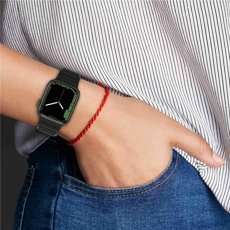 For Apple Watch Series 10 42mm / 9 8 7 41mm / 6 5 4 SE SE (2022) SE (2023) 40mm / 3 2 1 38mm Wave Grain Silicone Watch Strap Wrist Band with Square Buckle - Orange