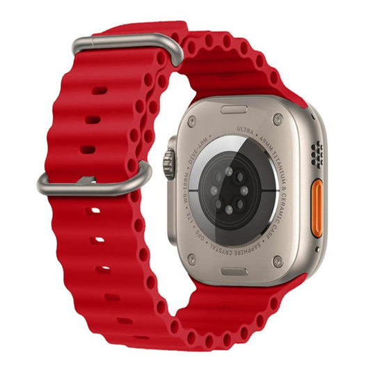 Ocean Strap for Apple Watch Series 10 46mm / Ultra 2 Ultra 49mm /  Series 9 8 7 45mm / 6 5 4 SE (2023) SE (2022) SE 44mm / 3 2 1 42mm, Soft Silicone Adjustable Watch Band - Red