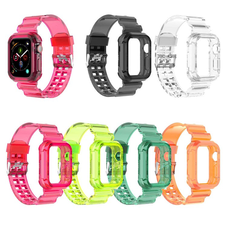 For Apple Watch Series 8 7 45mm / 6 5 4 SE SE (2022) 44mm / 3 2 1 42mm Integrated Watch Case Adjustable Watch Strap - Transparent