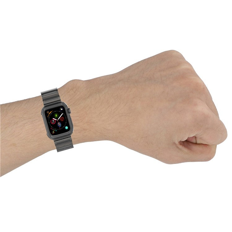For Apple Watch Series 8 7 45mm / 6 5 4 SE SE (2022) 44mm / 3 2 1 42mm Integrated Watch Case Adjustable Watch Strap - Yellow