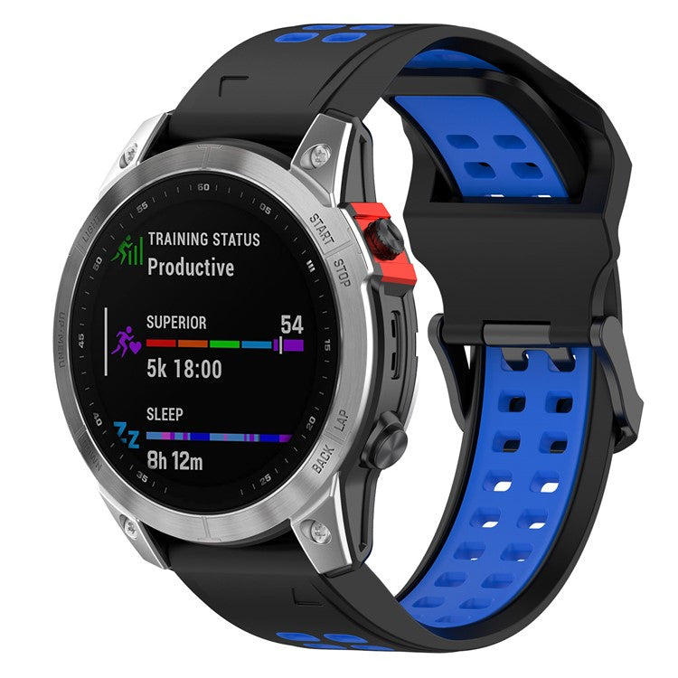 For Garmin Descent Mk2s / D2 Delta S / Fenix 7S / 6S / 5S, Dual-Color Watch Band 20mm Watch Strap Silicone Watchband with Dual-Hole Buckle - Black / Blue