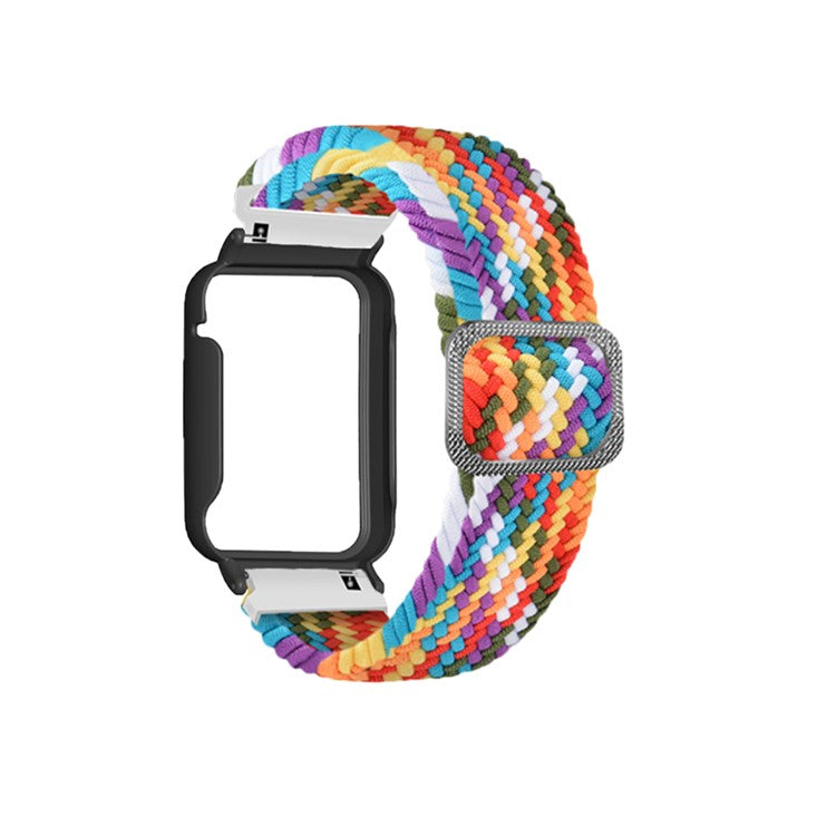 Nylon Braided Elastic Watch Band for Xiaomi Mi Band 7 Pro, Replacement Wrist Strap with Watch Case - Rainbow / Black