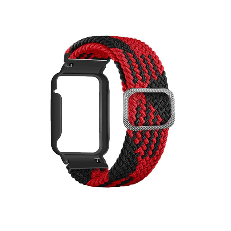 Nylon Braided Elastic Watch Band for Xiaomi Mi Band 7 Pro, Replacement Wrist Strap with Watch Case - Red Black / Black