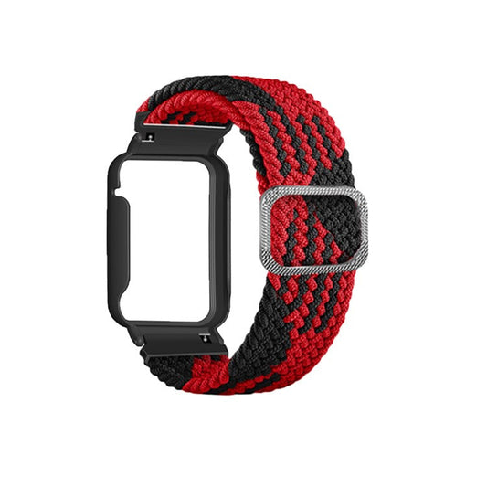 Nylon Braided Elastic Watch Band for Xiaomi Mi Band 7 Pro, Replacement Wrist Strap with Watch Case - Red Black / Black