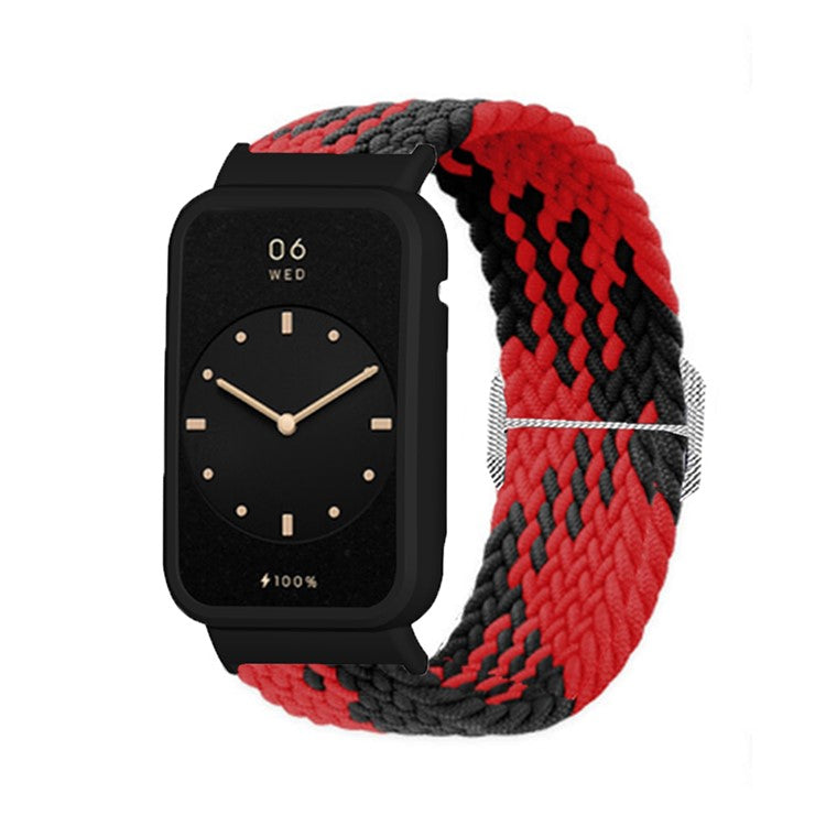 Nylon Braided Elastic Watch Band for Xiaomi Mi Band 7 Pro, Replacement Wrist Strap with Watch Case - Red Black / Black