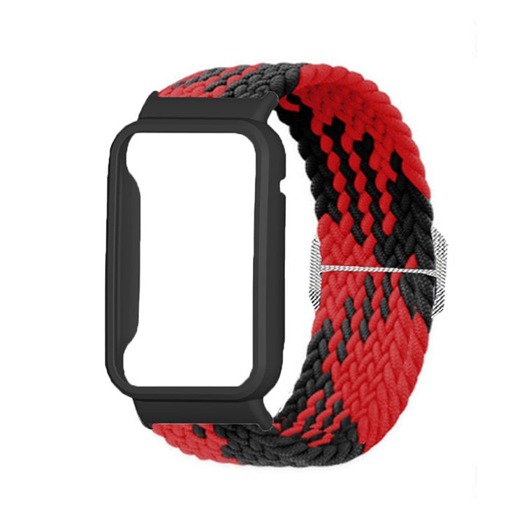 Nylon Braided Elastic Watch Band for Xiaomi Mi Band 7 Pro, Replacement Wrist Strap with Watch Case - Red Black / Black