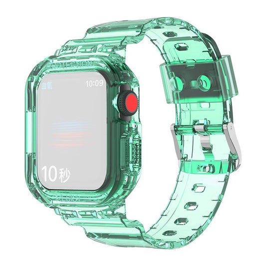 For Apple Watch Series 8 7 45mm / 6 5 4 SE SE (2022) 44mm / 3 2 1 42mm Smart Watch Band TPU Wrist Strap Replacement with Protective Watch Case - Transparent Green