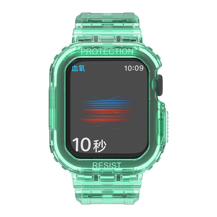 For Apple Watch Series 8 7 45mm / 6 5 4 SE SE (2022) 44mm / 3 2 1 42mm Smart Watch Band TPU Wrist Strap Replacement with Protective Watch Case - Transparent Green